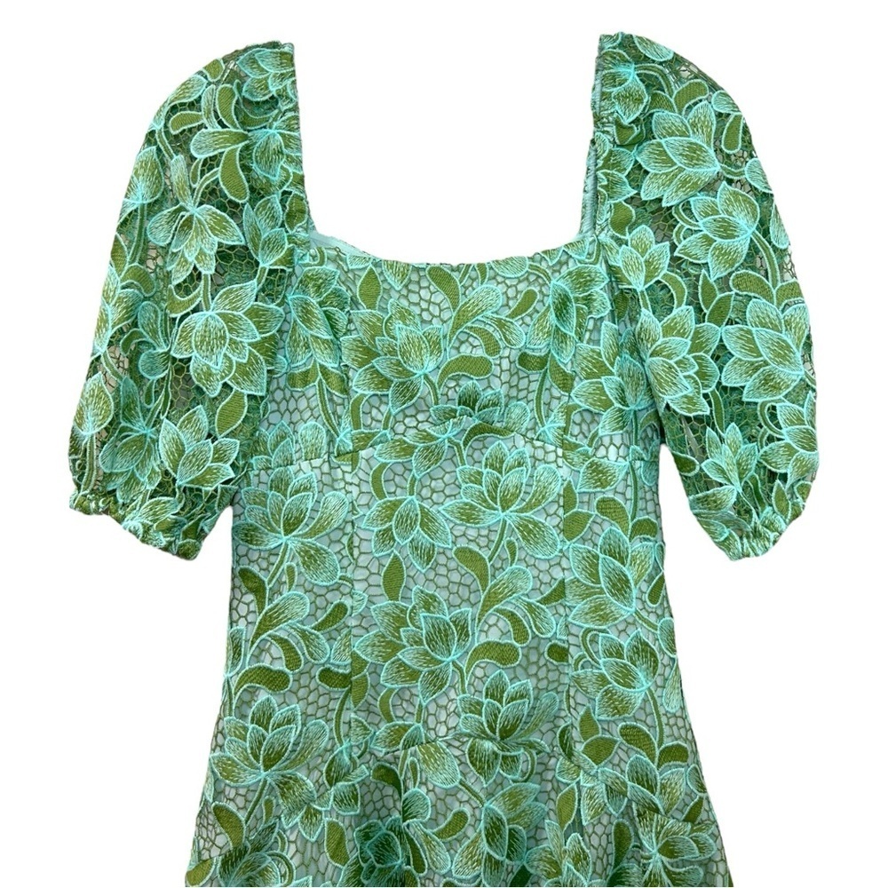 Shoshanna - Women’s ‘Layne’ Lace Puff-Sleeve Minidress - Light Green, Size 0 - Picture 5 of 15